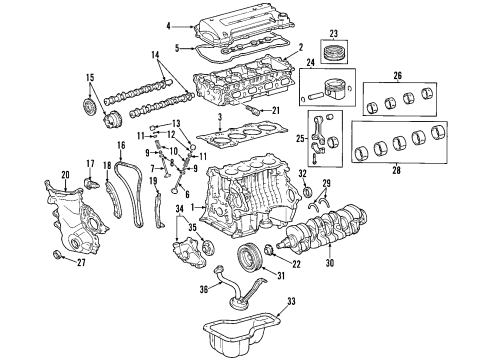 2002 Toyota MR2 Spyder Engine Parts, Mounts, Cylinder Head & Valves, Camshaft & Timing, Oil Pan, Oil Pump, Crankshaft & Bearings, Pistons, Rings & Bearings Pulley Diagram for 13470-22021