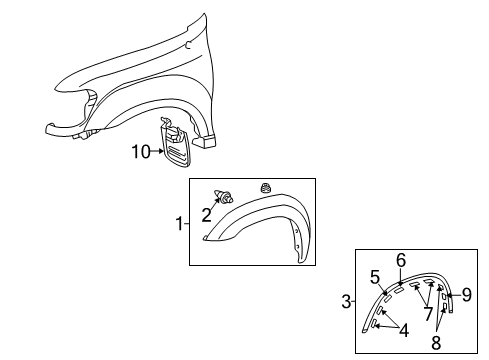 2004 Toyota Sequoia Exterior Trim - Fender Wheel Opening Molding Retainer Diagram for 75392-0C100