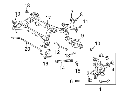 2004 Infiniti M45 Rear Suspension Components, Lower Control Arm, Upper Control Arm, Stabilizer Bar Rear Right Suspension Arm Assembly Diagram for 55501-AG00A