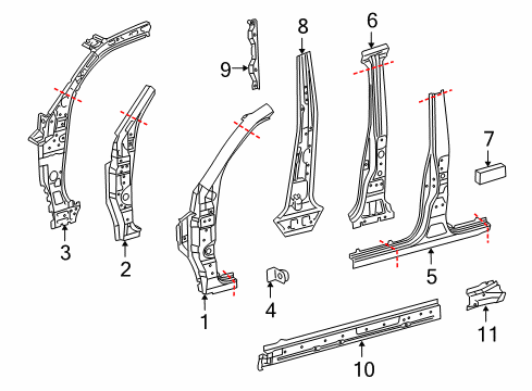 2008 Lexus LX570 Center Pillar & Rocker, Hinge Pillar Fender Mounting Bracket Diagram for 53821-60040