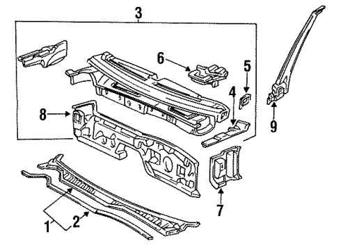 1994 Acura Vigor Cowl Dashboard (Lower) Diagram for 61500-SL5-A01ZZ