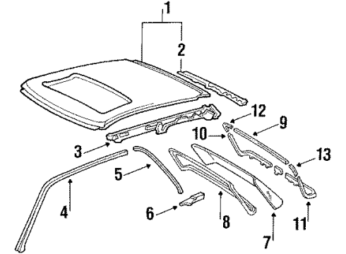 1987 Acura Legend Roof & Components Molding, Passenger Side Drip & Retainer Diagram for 72420-SG0-A01