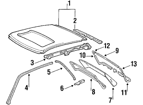 1988 Acura Legend Roof & Components Molding, Passenger Side Drip & Retainer Diagram for 72420-SG0-003