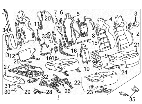 2017 Chevrolet Corvette Passenger Seat Components Release Handle Diagram for 22892459