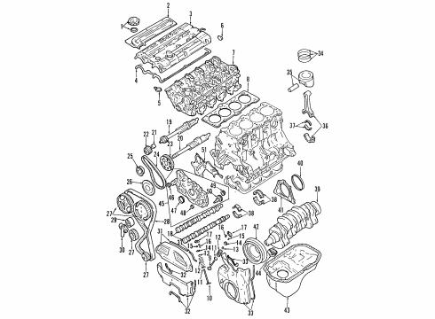 1994 Mitsubishi Galant Engine Parts, Mounts, Cylinder Head & Valves, Camshaft & Timing, Oil Pan, Oil Pump, Balance Shafts, Crankshaft & Bearings, Pistons, Rings & Bearings Retainer Diagram for MD121000