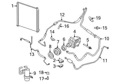 2007 Ford Mustang A/C Condenser, Compressor & Lines Inlet Tube Diagram for 7R3Z-19D734-A