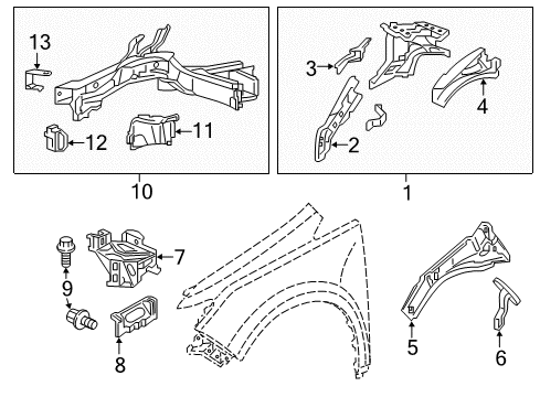 2012 Honda Odyssey Structural Components & Rails Bracket, Left Front Bumper Beam Diagram for 60935-SHJ-A00ZZ