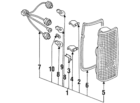 1990 Nissan D21 Bulbs LH Rear Combination Lamp Assembly Diagram for B6555-3B300