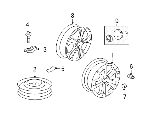 2009 Acura RDX Alloy Wheels Cap Assembly Diagram for 08W17-SEC-2C0R1