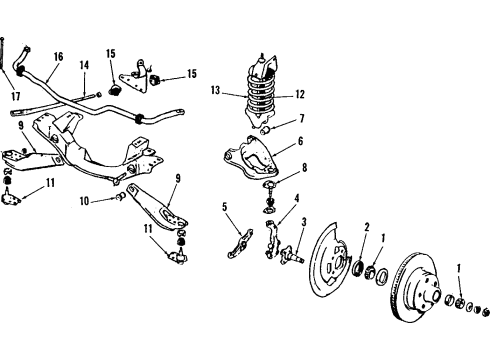 1986 American Motors Eagle Front Suspension Components, Lower Control Arm, Upper Control Arm, Stabilizer Bar Seal-Oil Carrier To Hub Diagram for J3238137