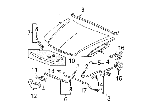 2004 Acura TSX Hood & Components Lock Assembly, Hood Diagram for 74120-SEA-506