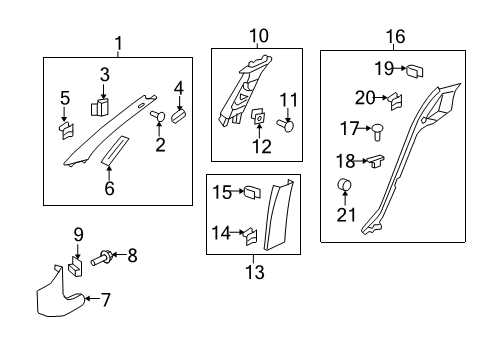 2017 Chevrolet Caprice Interior Trim - Pillars, Rocker & Floor Weatherstrip Pillar Trim Diagram for 92278492