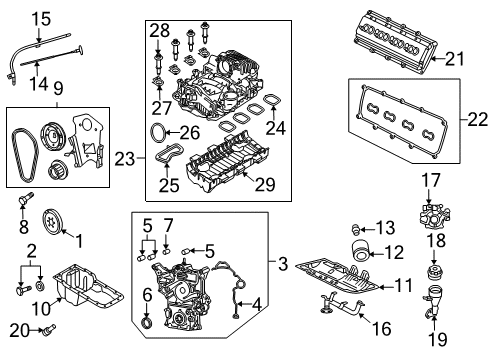 2007 Dodge Ram 3500 Engine Parts, Mounts, Cylinder Head & Valves, Camshaft & Timing, Oil Cooler, Oil Pan, Oil Pump, Crankshaft & Bearings, Pistons, Rings & Bearings Nut-J Diagram for 6508896AA