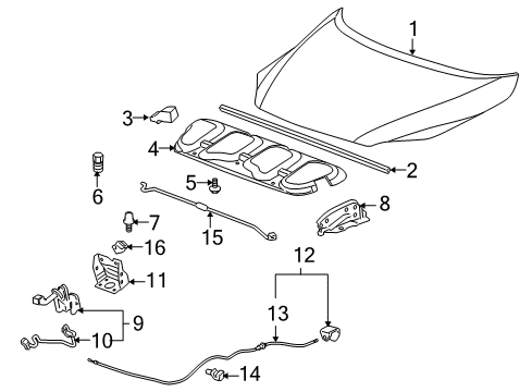 2005 Pontiac Montana Hood & Components Seal Asm-Hood Rear Outer Diagram for 25887140