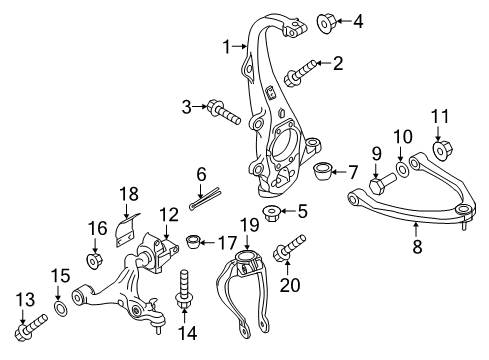 2016 Infiniti Q70L Front Suspension, Lower Control Arm, Upper Control Arm, Stabilizer Bar, Suspension Components Nut-Knuckle Spindle Diagram for 40262-EG000