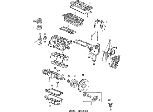 1989 Acura Integra Engine Parts, Cylinder Head & Valves, Camshaft & Timing, Oil Pan, Oil Pump, Crankshaft & Bearings, Pistons, Rings & Bearings Pump Assembly, Oil Diagram for 15100-PG7-A00