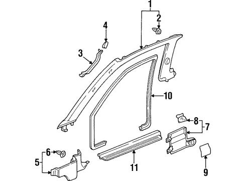 2000 Honda Prelude Interior Trim - Pillars, Rocker & Floor Garnish Assy., L. FR. Pillar *NH167L* (GRAPHITE BLACK) Diagram for 84151-S30-A00ZA