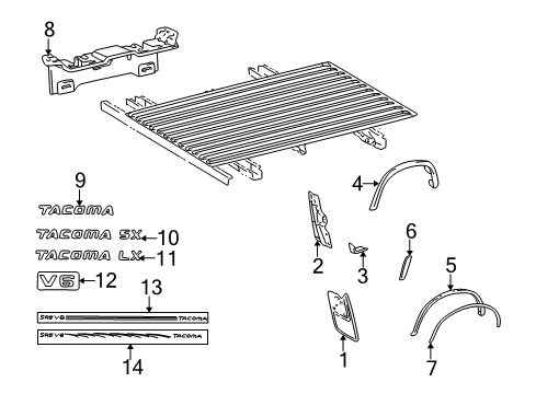 1998 Toyota Tacoma Exterior Trim - Pick Up Box Mud Guard Support Diagram for 76648-04030