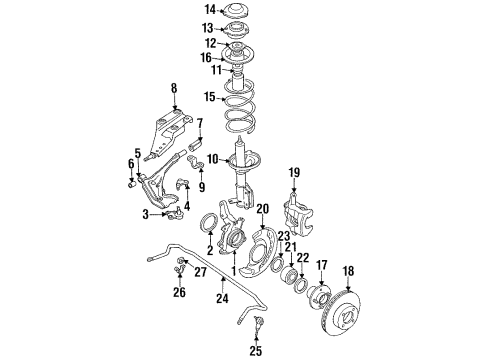1987 Nissan Stanza Front Suspension Components, Lower Control Arm, Upper Control Arm, Stabilizer Bar Bolt Diagram for 54618-02E0A