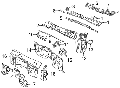 2007 Mercury Mountaineer Cowl Insulator Diagram for 6L2Z-7801670-C