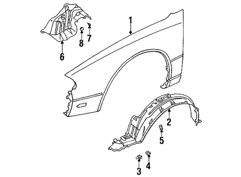 1996 Nissan Altima Fender & Components Protector-Front Fender, LH Diagram for 63841-0E700