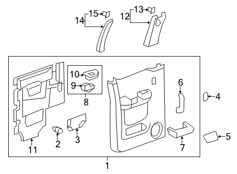 2012 Chevrolet Silverado 3500 HD Rear Door Panel Asm-Rear Side Door Upper Trim *Light Cashmere Diagram for 20805506