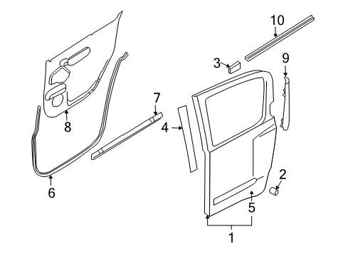 2006 Infiniti QX56 Rear Door Seal-Rear Door Inside, RH Diagram for 82834-ZE00A