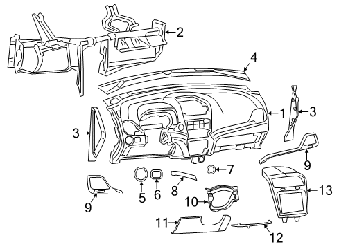 2011 Dodge Journey Instrument Panel Panel-Closeout Diagram for 1QC48DX9AA
