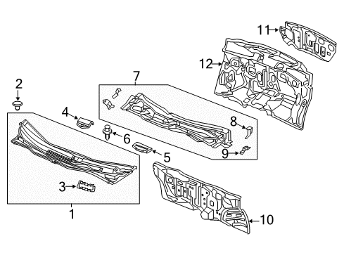 2012 Honda Odyssey Cowl Insulator, Dashboard Diagram for 74260-TK8-A00