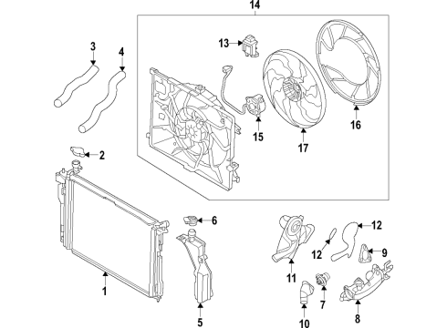 2017 Genesis G80 Cooling System, Radiator, Water Pump, Cooling Fan Hose Assembly-Radiator, Upper Diagram for 25414-B1000