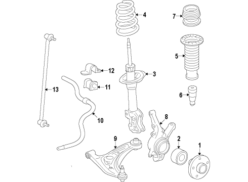 2014 Toyota Prius C Front Suspension Components, Lower Control Arm, Stabilizer Bar Strut Diagram for 48520-52810