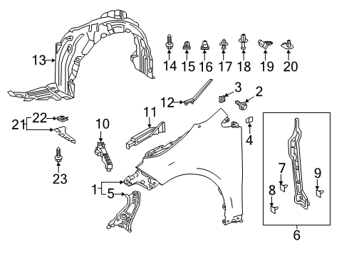 2019 Toyota Corolla Fender & Components, Exterior Trim Fender Liner Diagram for 53805-12090