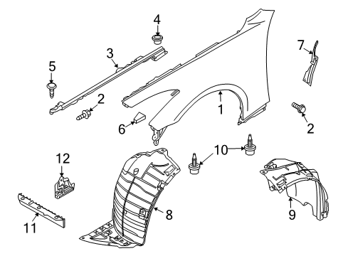 2009 Infiniti G37 Fender & Components Protector Front LH Diagram for 63844-JL00A