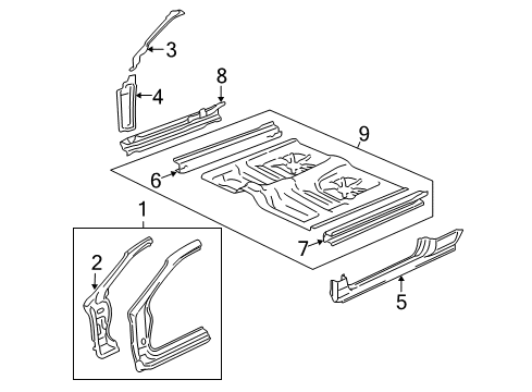 2004 Honda Civic Hinge Pillar, Rocker, Floor & Rails Reinforcement, L. Side Sill Diagram for 63620-S5S-G00ZZ