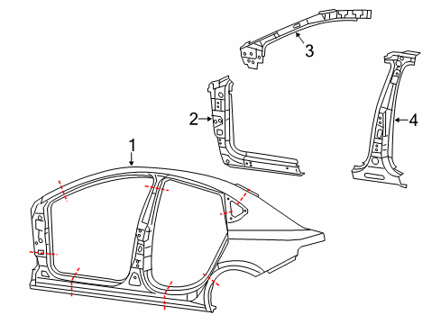 2014 Dodge Dart Uniside Panel-Body Side Aperture Outer Diagram for 68080954AA