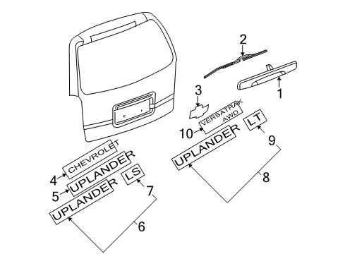 2007 Chevrolet Uplander Exterior Trim - Lift Gate Nameplate Diagram for 15102873
