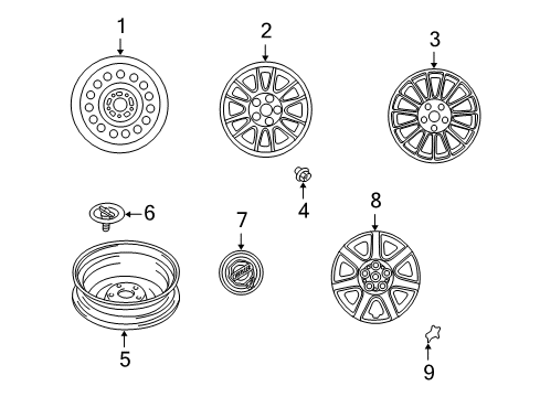 2005 Chrysler Sebring Wheels, Covers & Trim Aluminum Wheel Diagram for 4782762AD