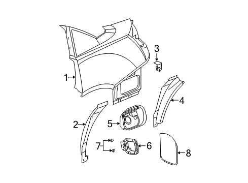 2006 Saturn Ion Quarter Panel & Components Wheelhouse Liner Diagram for 22630263