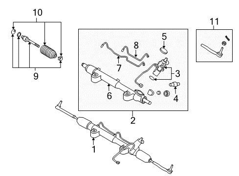 2009 Infiniti G37 P/S Pump & Hoses, Steering Gear & Linkage Power Steering Gear & Linkage Assembly Diagram for 49001-JK61B