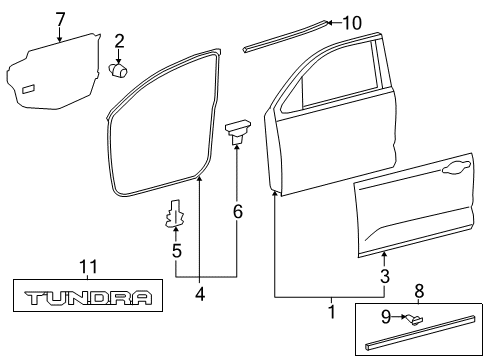 2016 Toyota Tundra Front Door & Components, Exterior Trim Door Shell Diagram for 67002-0C092