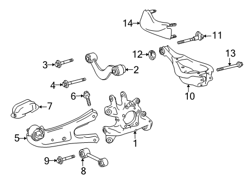 2010 Lexus RX450h Rear Suspension Components, Lower Control Arm, Upper Control Arm, Ride Control, Stabilizer Bar Cover, Rear Suspension Arm, LH Diagram for 48738-48020