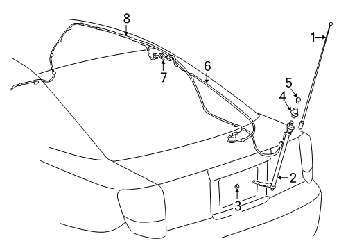 2001 Toyota Celica Antenna & Radio Cord Sub-Assy, Antenna Diagram for 86101-20850