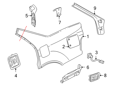 1998 Cadillac Seville Fuel Door Molding Asm-Rear Window Drain Panel Garnish Diagram for 25682908