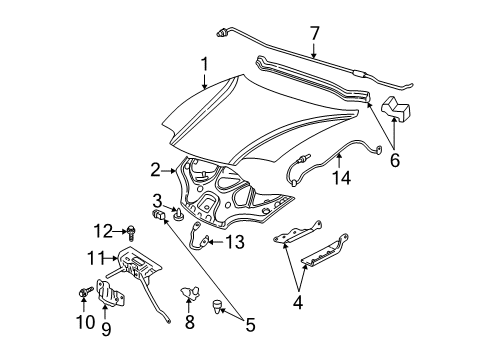 2003 Pontiac Sunfire Hood & Components Latch Asm-Hood Primary & Secondary Diagram for 22710141
