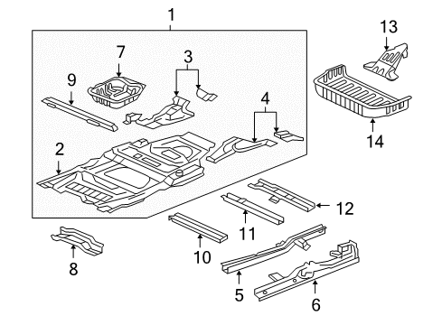 2007 Honda Odyssey Pillars, Rocker & Floor - Floor & Rails Crossmember A, Floor Pan (Lower) Diagram for 65129-SHJ-A00ZZ