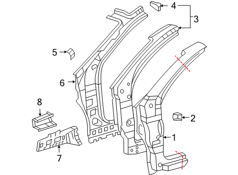 2005 Toyota Sienna Hinge Pillar Inner Pillar Diagram for 61024-AE010