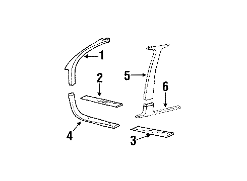 1995 Oldsmobile Cutlass Supreme Interior Trim - Pillars, Rocker & Floor Molding Asm, Windshield Side Upper Garnish (LH)(Graphit*Graphite Diagram for 12525503