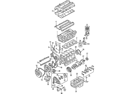 1998 Kia Sportage Engine Parts, Mounts, Cylinder Head & Valves, Camshaft & Timing, Oil Cooler, Oil Pan, Oil Pump, Crankshaft & Bearings, Pistons, Rings & Bearings TENSIONER-Belt Diagram for 0K97312700A