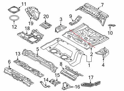 2014 Nissan Murano Rear Body - Floor & Rails Reinforce Assembly-Cross Member, Seat LH Diagram for 74547-1GR0A