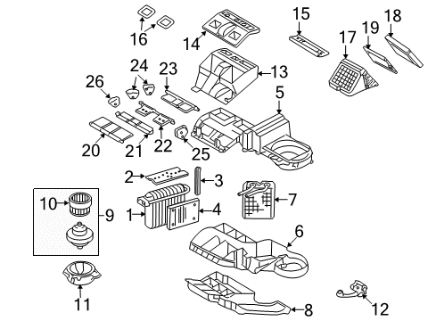 2009 Saab 9-7x A/C Evaporator & Heater Components Module Diagram for 19260762